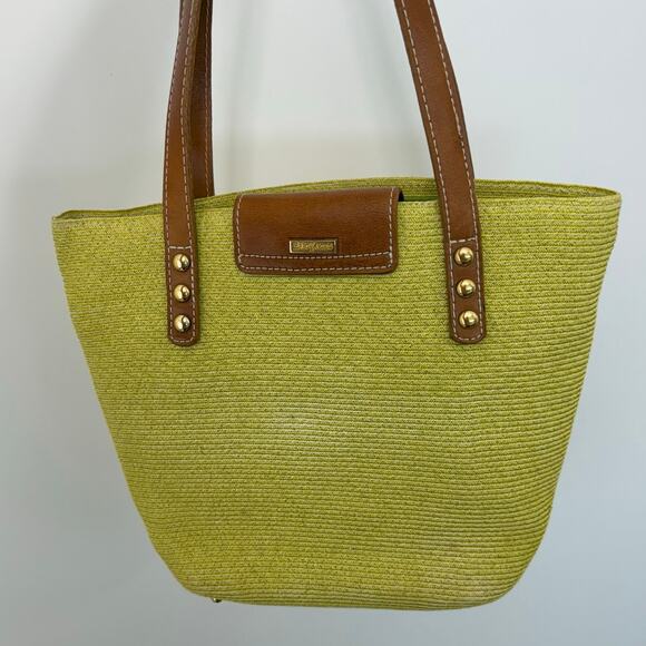 Eric Javits Squishee Raffia Woven Straw Tote Shoulder Bag Green Chartreuse - Picture 7 of 13